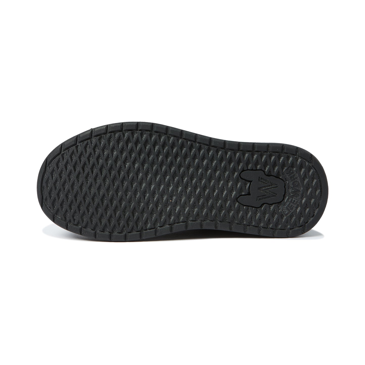 Black sole of a shoe with a brand logo on a white background