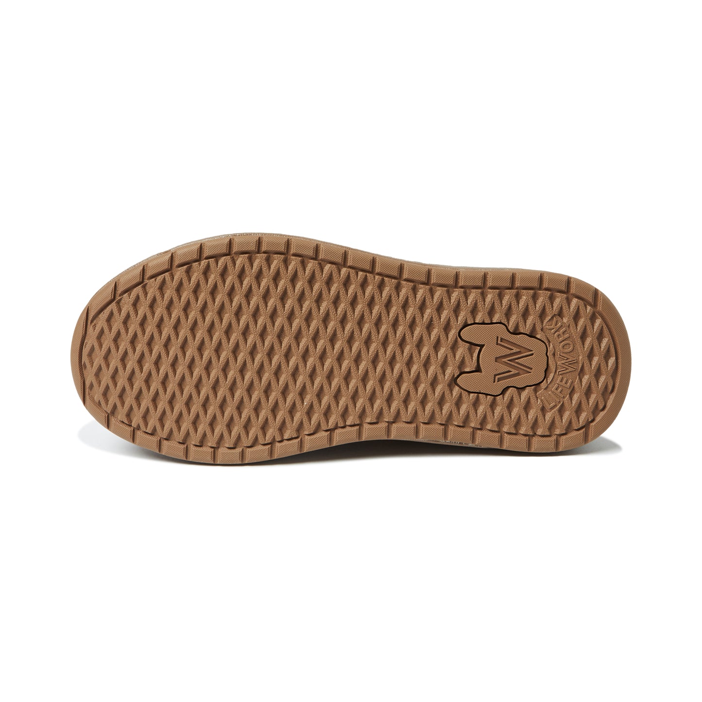 Brown shoe sole with tread pattern on a white background