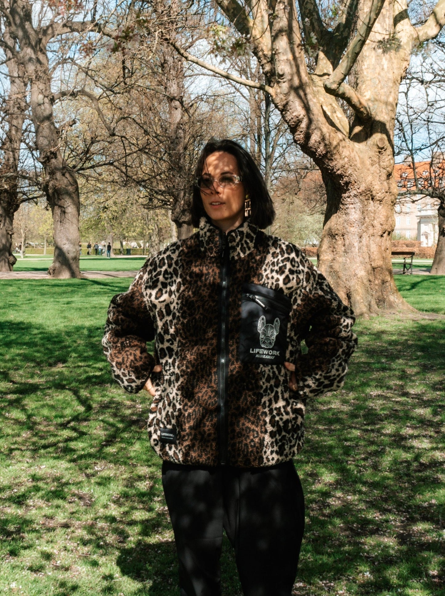 Reversible jacket with leopard pattern