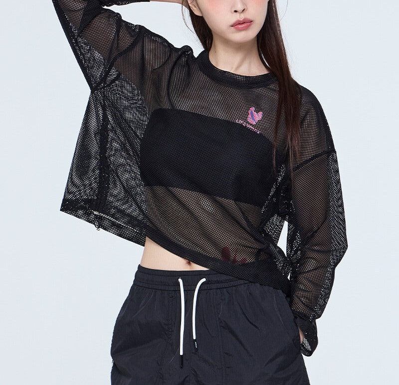 Women’s Mesh Short Long Sleeve T-Shirt – lightweight sheer mesh top in modern minimalist style