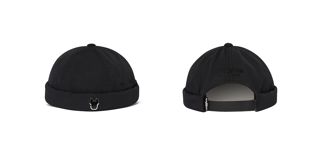 Black cap shown from front and back on a white background