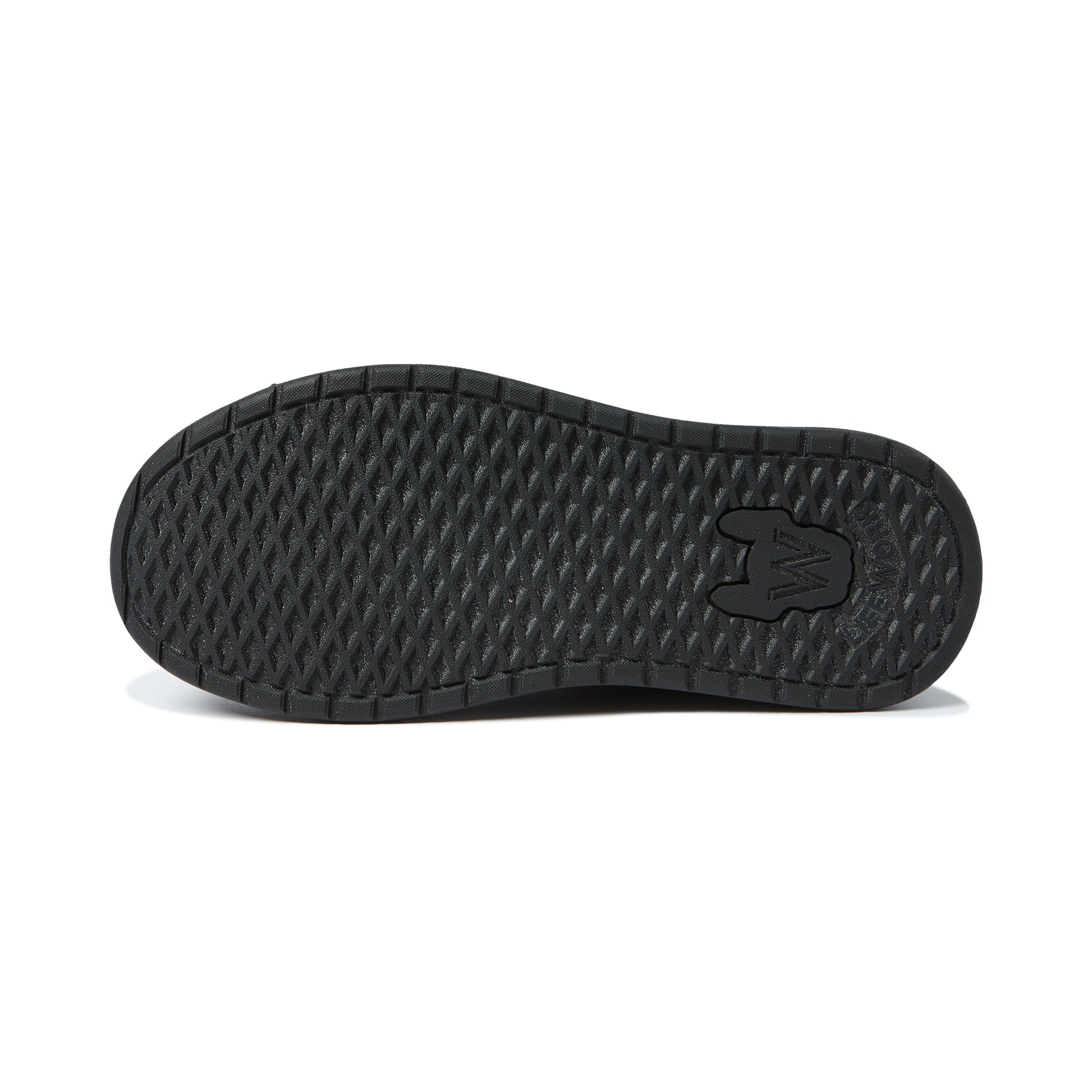 Black sole of a shoe with a brand logo on a white background