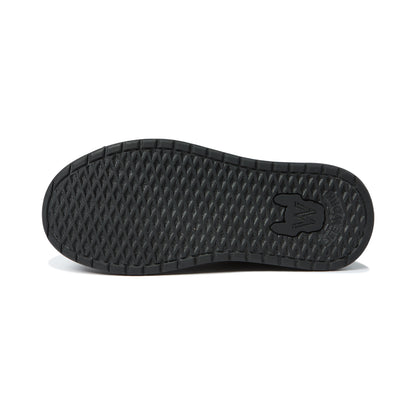 Black sole of a shoe with a brand logo on a white background