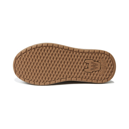 Brown shoe sole with tread pattern on a white background