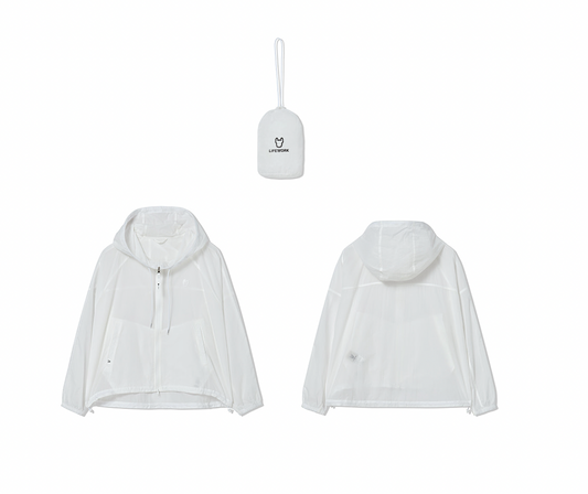 White hoodie with a matching pouch on a white background