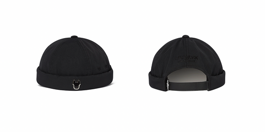 Black cap shown from front and back on a white background