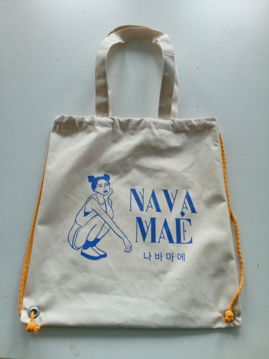 Nava Maé cotton drawstring bag – eco-friendly tote with dual handles and rope straps